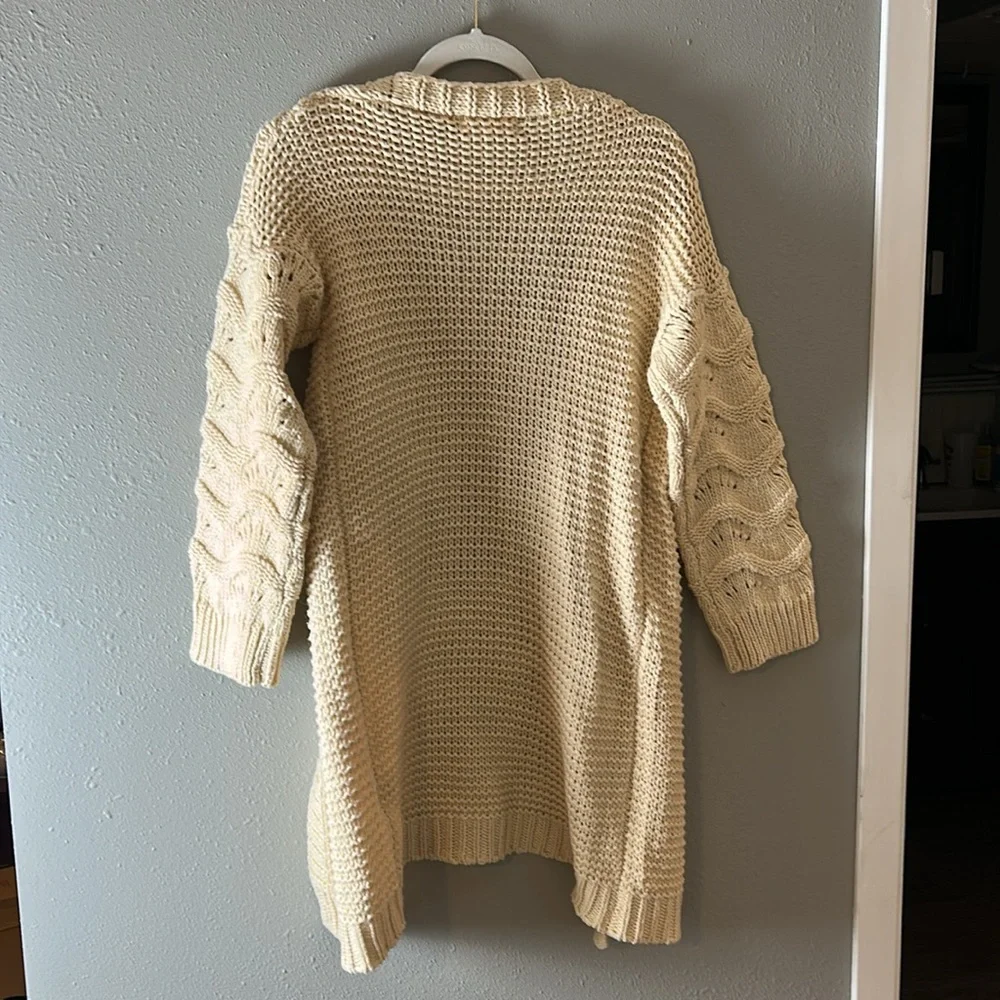Miracle‎ Beige Cream Cotton Blend Knit Long Cardigan Sweater S/M